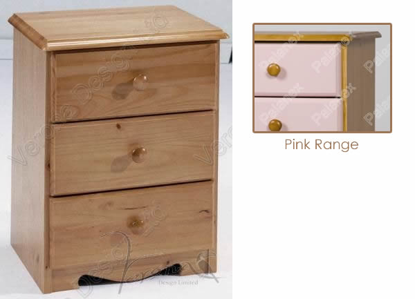 Verona Bedside Chest 3 Drawer | Pink